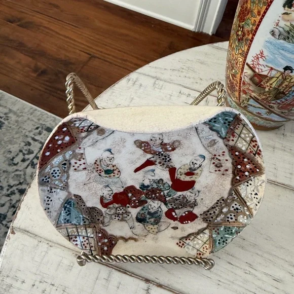 Antique Japanese Satsuma Mini Dish, Meiji Period Hand Painted Crackle Glaze